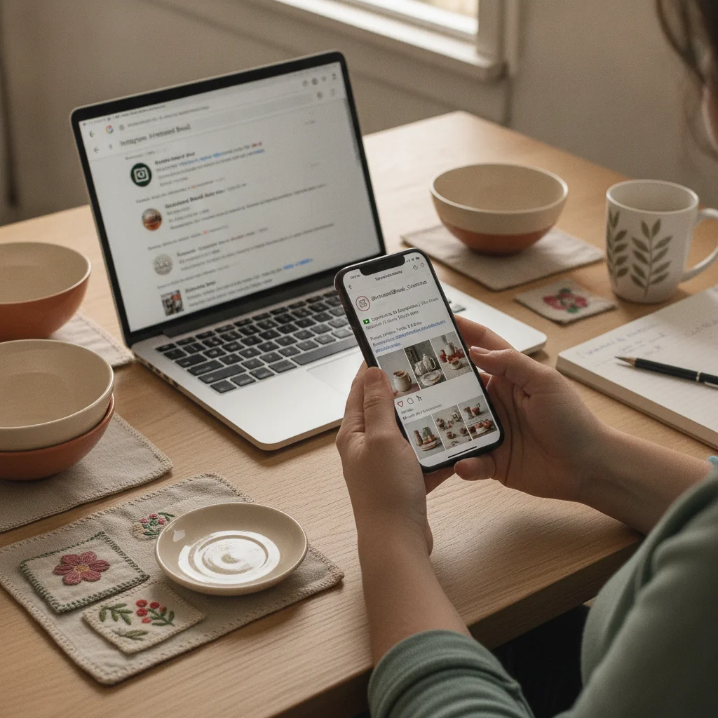 Artesã aplicando SEO no Instagram para aparecer no Google sem precisar de site