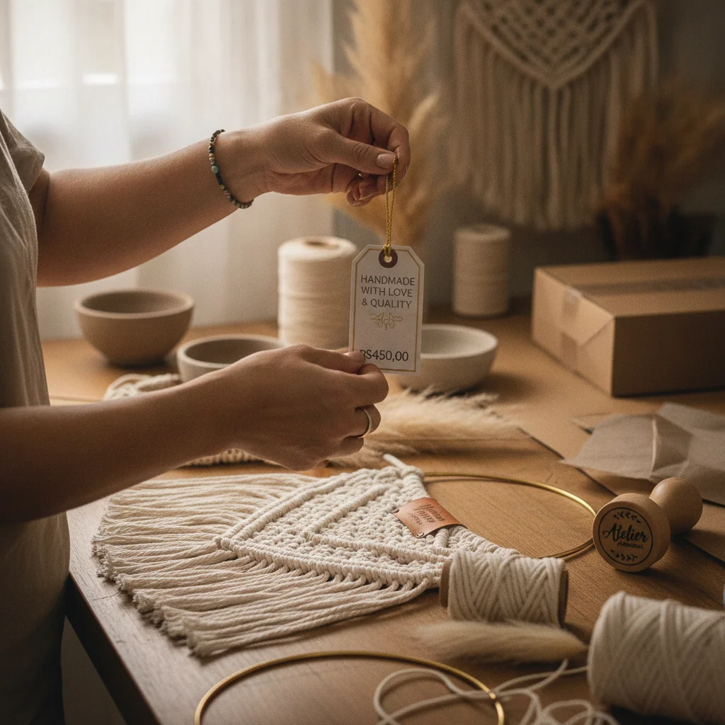 Artesã posicionando produto premium para venda com alto valor agregado em 2026
