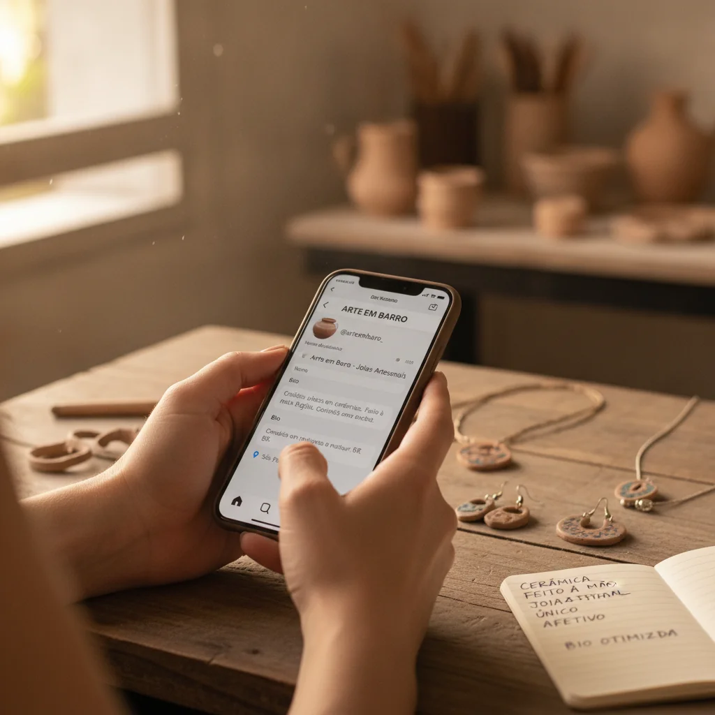 Artesã otimizando perfil do Instagram para aparecer no Google sem ter site